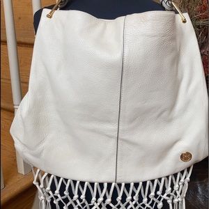 Vince Camuto White Leather Fringe Hobo Bag EUC